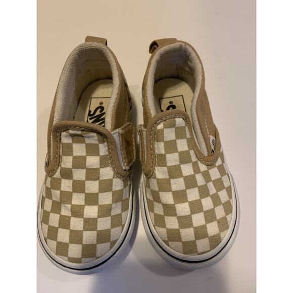 Vans Toddler Sz 6 Classic Slip-on V Checkerboard Tan/Walnut - Picture 2 of 8